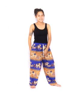 Harem pants jogger printed with elephants blue gold