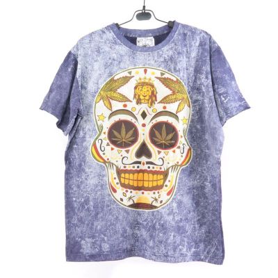 "No Time" Hemp Leaf, Skull, Lion, T-shirt Size M Stonewashed