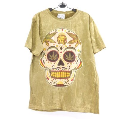 "No Time" Hemp Leaf, Skull, Lion, T-shirt Size M Stonewashed