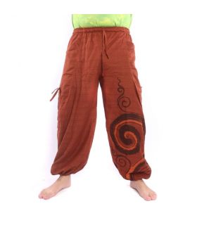 Harem pants for tying Spiral design in heavy cotton
