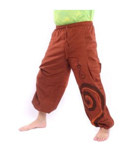 Harem pants for tying Spiral design in heavy cotton
