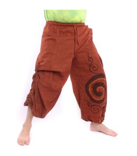 Harem pants for tying Spiral design in heavy cotton