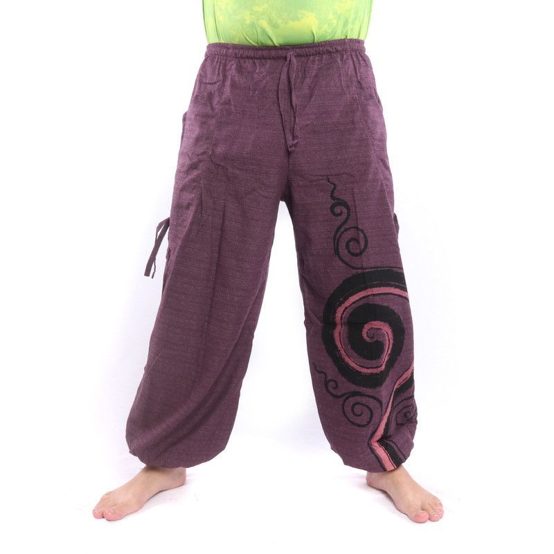 Harem pants for tying Spiral design in heavy cotton