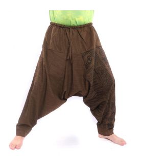ॐ harem pants with Sanskrit symbols cotton mix brown