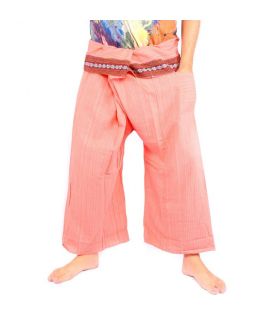 Thai fisherman pants with elephant pattern braid - cotton - red