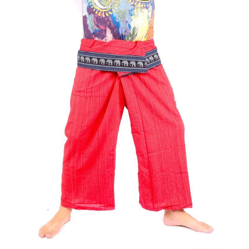 Thai fisherman pants with elephant pattern border red