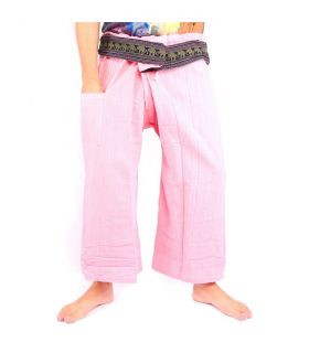 Pantalones de pescador tailandés con borde de patrón de elefante rosa