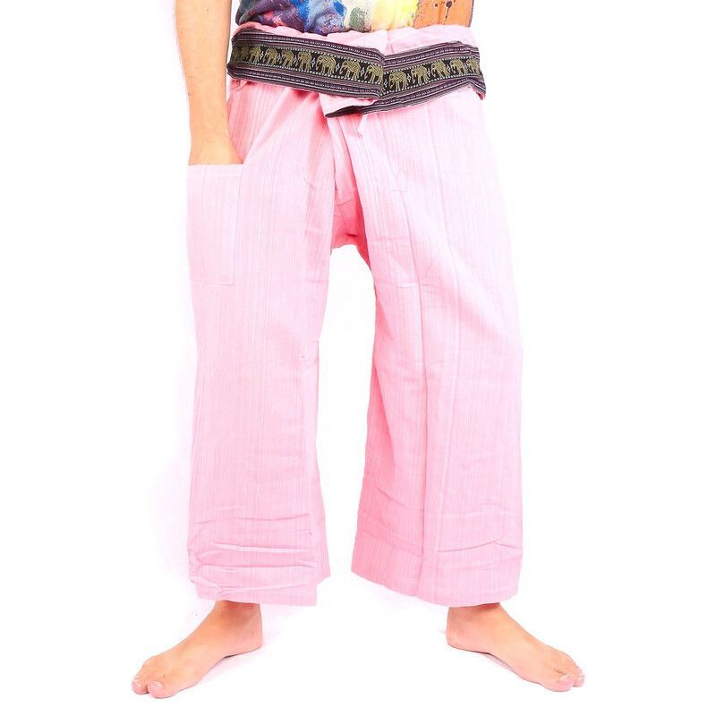 Thai fisherman pants with elephant pattern border pink