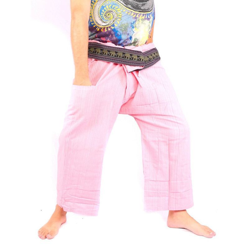 Pantalones de pescador tailandés con borde de patrón de elefante rosa