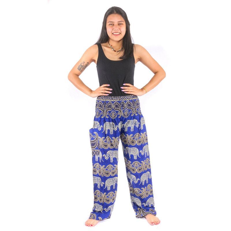 Pantalones de harén con estampado de cachemira de elefante, naranja, rojo, azul, azul oscuro y púrpura