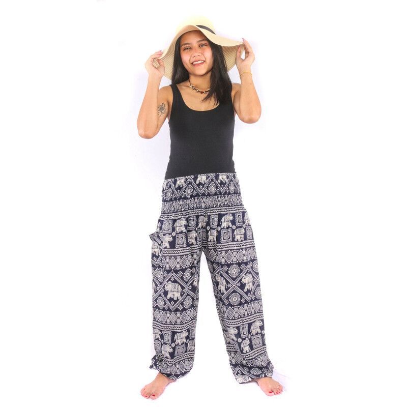 Pantalones tailandeses elefante, negro, rojo, azul marino, verde mar
