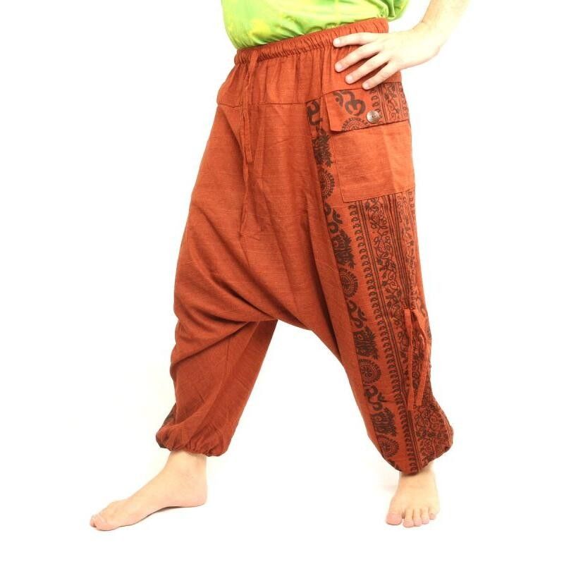 Aladdin hippie pants with floral design Om print
