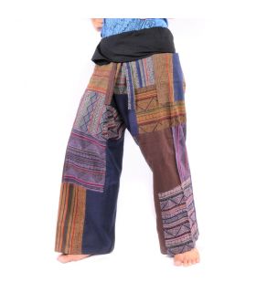 Pantalon de pêcheur thaïlandais en patchwork de Chiang Mai, coton lourd