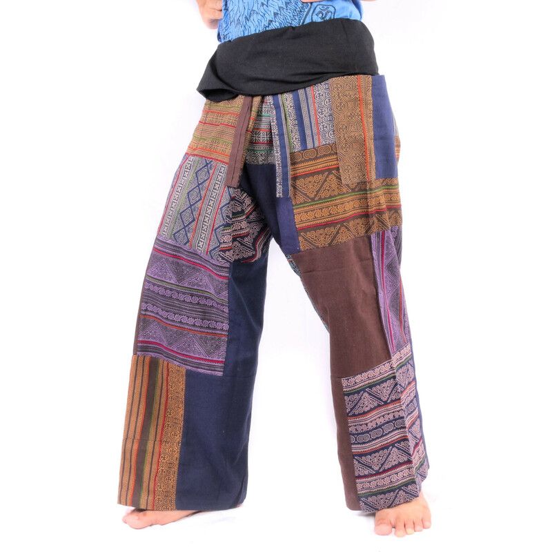 Pantalon de pêcheur thaïlandais en patchwork de Chiang Mai, coton lourd