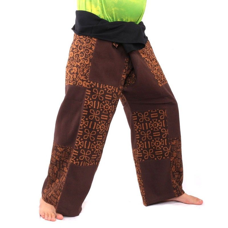 Pantalones de pescador tailandeses de retazos, talla L.