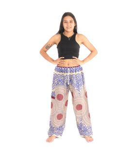 Thai pants jogger "Kru Larp" roses and honeycomb pattern