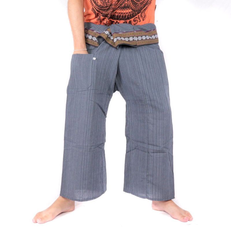 Pantalon pêcheur thaïlandais avec bordure de motif - coton