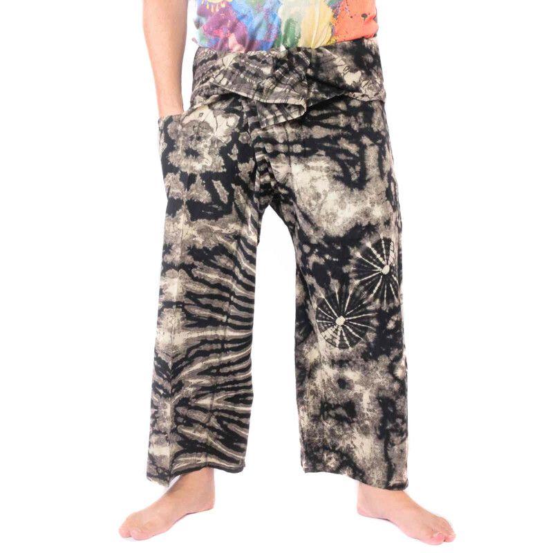 Thai Fischerhose "Mudmee" Batik schwarz weiss