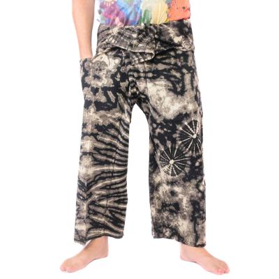 Thai Fischerhose "Mudmee" Batik schwarz weiss