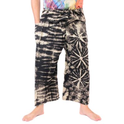 Thai Fischerhose "Mudmee" Batik schwarz weiss
