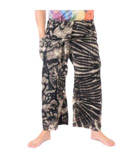 Pantalon pêcheur thaï "Mudmee" batik noir blanc