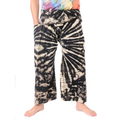Thai fishing pants "Mudmee" batik black white