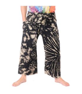 Thai Fischerhose "Mudmee" Batik schwarz weiss
