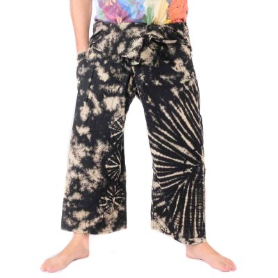 Thai fishing pants "Mudmee" batik black white