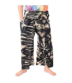 Thai fishing pants "Mudmee" batik black white