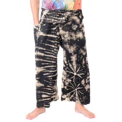 Thai Fischerhose "Mudmee" Batik schwarz weiss