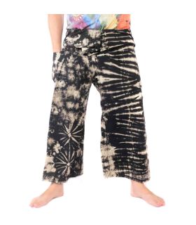 Thai fishing pants "Mudmee" batik black white