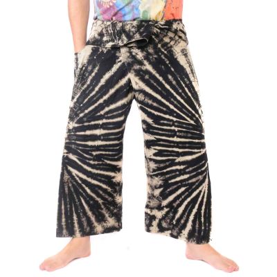 Thai Fischerhose "Mudmee" Batik schwarz weiss