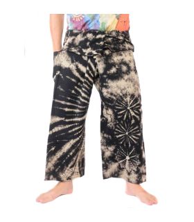 Thai Fischerhose "Mudmee" Batik schwarz weiss