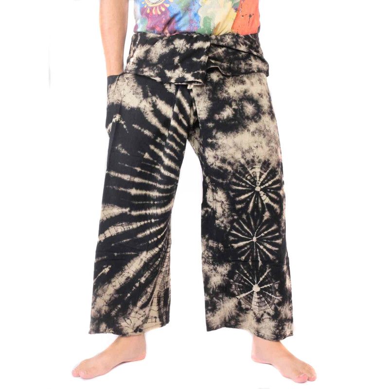 Thai fishing pants "Mudmee" batik black white