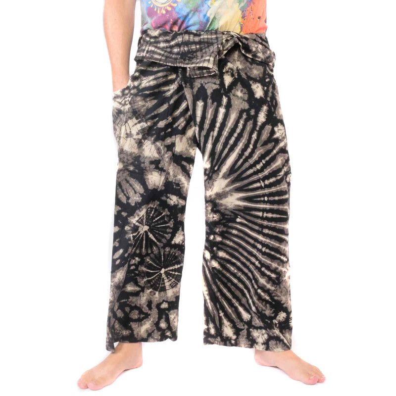 Thai Fischerhose "Mudmee" Batik schwarz weiss