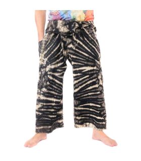 Pantalon pêcheur thaï "Mudmee" batik noir blanc
