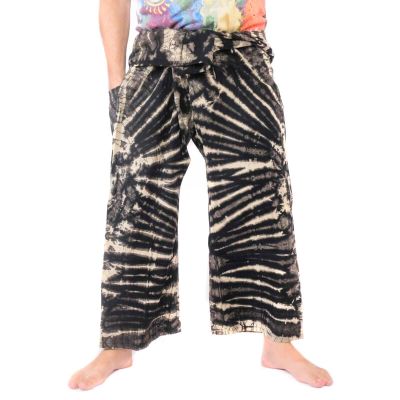 Thai fishing pants "Mudmee" batik black white