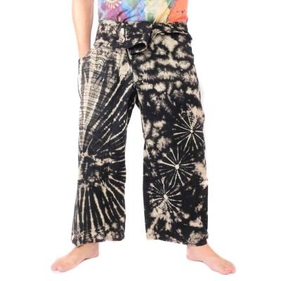 Thai Fischerhose "Mudmee" Batik schwarz weiss
