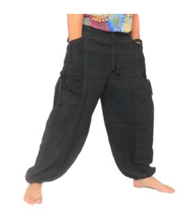 Harem pants meditation pants large side pockets Om Dharmachakra feet Buddhas cotton anthracite