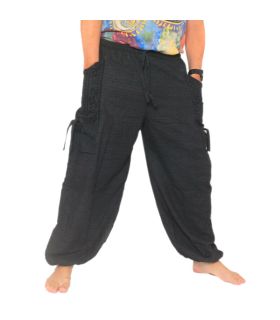 Harem pants meditation pants large side pockets Om Dharmachakra feet Buddhas cotton anthracite