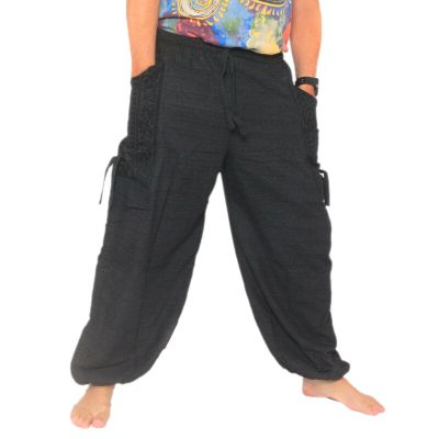 Harem pants meditation pants large side pockets Om Dharmachakra feet Buddhas cotton anthracite