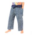 Authentische Thai Wickelhose aus Chiang Mai - Indigo Druck auf schwerer Baumwolle (Größe M)