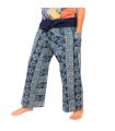 Authentische Thai Wickelhose aus Chiang Mai - Indigo Druck auf schwerer Baumwolle (Größe M)