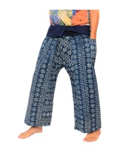 Authentische Thai Wickelhose aus Chiang Mai - Indigo Druck auf schwerer Baumwolle (Größe M)