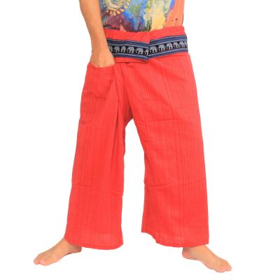 Thai Fischerhose mit Elefanten Muster Borte rot