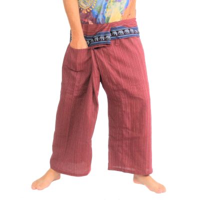 Thai Fischerhose mit Elefanten Muster Borte - Baumwolle - dunkelrot