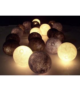Lichterkette aus Baumwollkugeln, grau mix