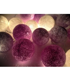 Christmas lights made of cotton balls, gray violet