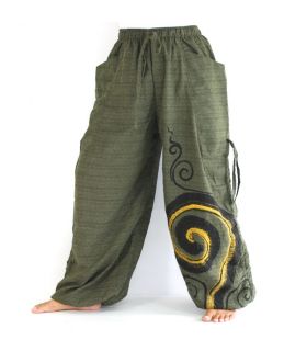 Harem pants for tying Spiral design in heavy cotton