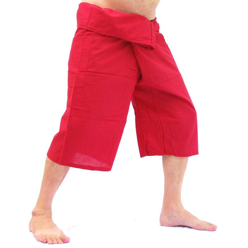 3/4 short Thai Fisherman pants - dark red - cotton CTS7